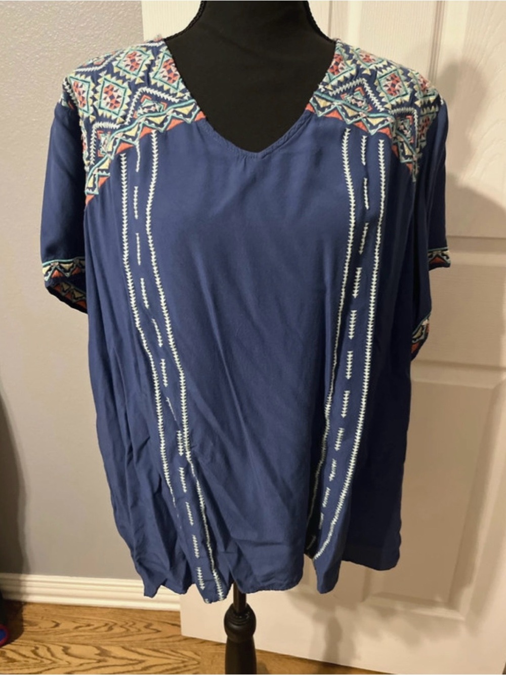 Washco Embroidered Blue Women's Top plus size